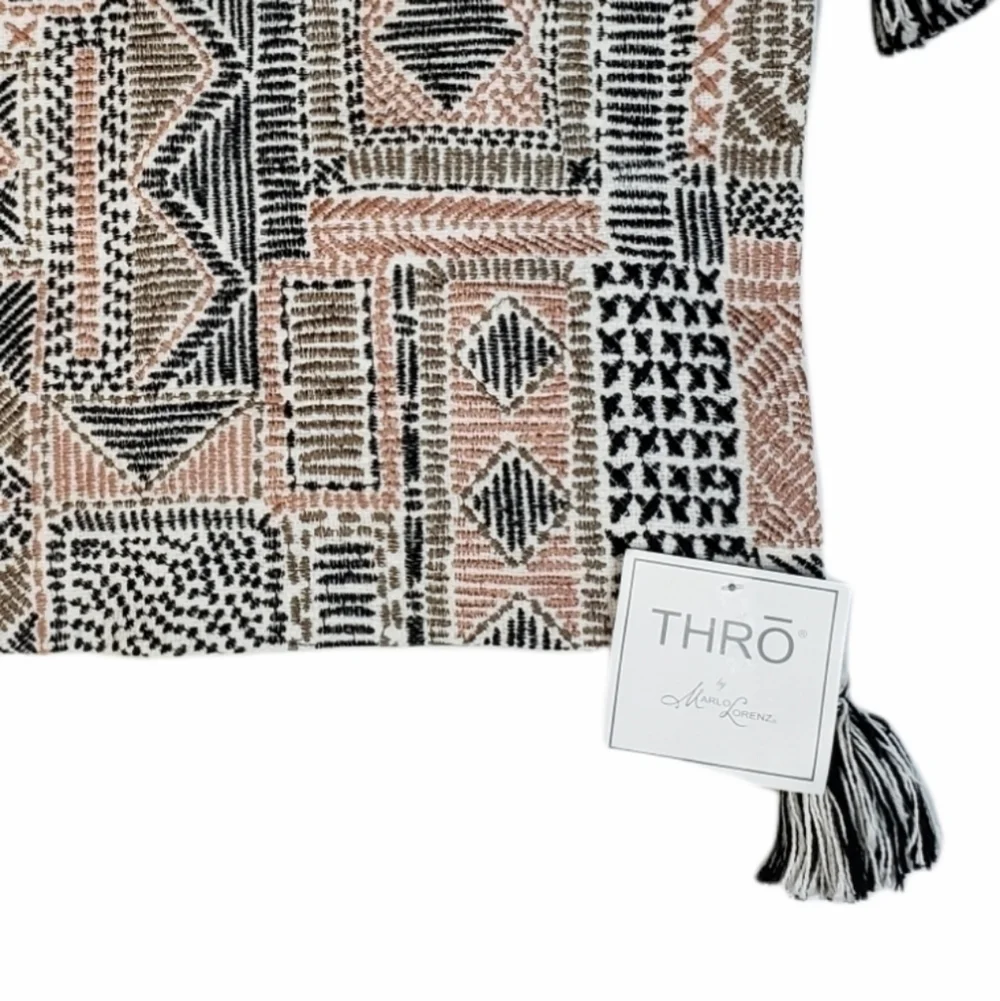 THRO geometric pillowcase with tassels NWT